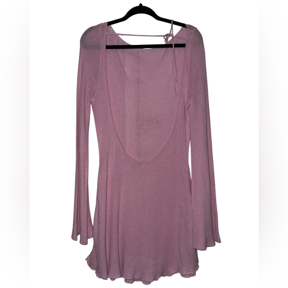 Meshki pink knit flare sleeve mini dress - Picture 5 of 8